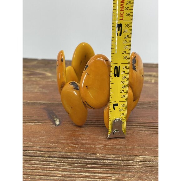Tagua Nut Wide Cuff Bracelet Orange Almond Shape Handmade Ecuador - Picture 8 of 10